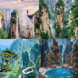 張家界自由行景點圖，天門山峽谷鳳凰古城古鎮風景 標題：張家界自由行必看景點