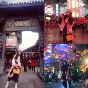 重慶古鎮日夜風景拼圖，遊客於老街牌坊、燈光街巷打卡遊玩
