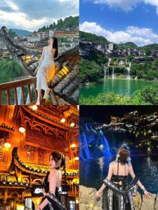 湖南張家界武陵源天門山,鳳凰古城吊腳樓旅遊風景拼圖