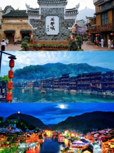 境外遊客湘西鳳凰古城夜景風光